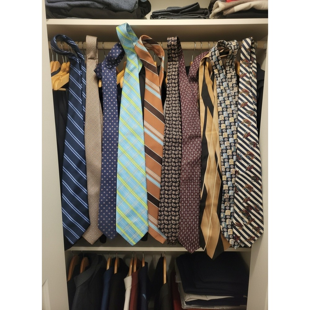 Mens Designer Tie‎ Lot 9pc Lands End Stafford Ike Behar Oleg Cassini Silk Mixed